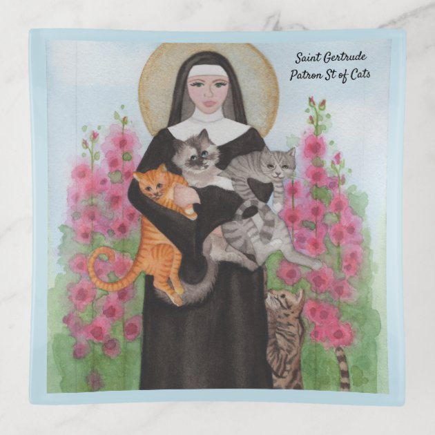 Gertrude with Sweet Gray Cat St Patron Saint of Cats Keychain or Zipper Pull Gertrude with Sweet Gray Cat St Patron Saint of Cats Keychain or Zipper Pull